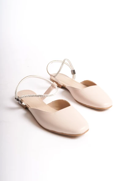 CAROLINE Lastikli Ortopedik Rahat Taban Bilekten Taş Detaylı Kadın Babet Ayakkabı KT Krem - 4