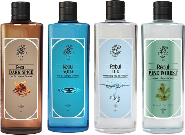 Rebul Kolonya Aqua 250 ml + Dark Spice 250 ml + Ice 250 ml + Pine 250 ml