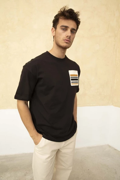 Erkek Sol Cep Detaylı Regular Fit Bisiklet Yaka T-Shirt - 3