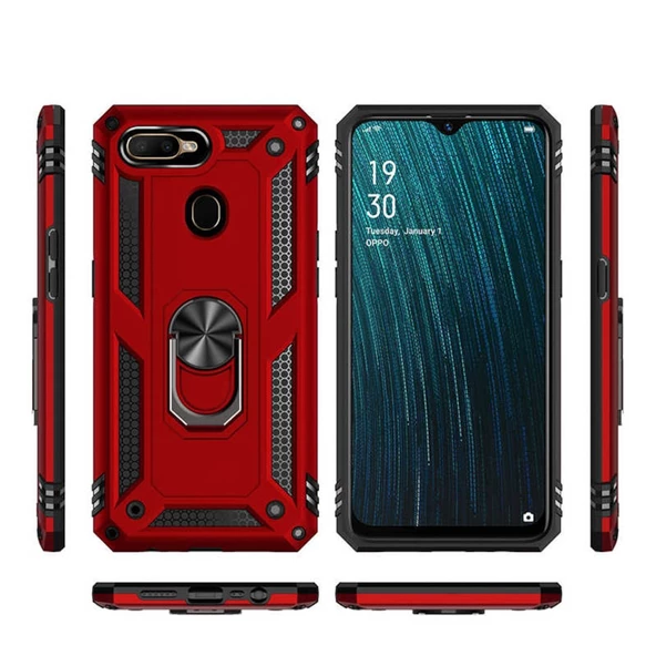 Oppo A5S-AX7 Yüzüklü Standlı Manyetikli Armor Vega Zırh Kılıf