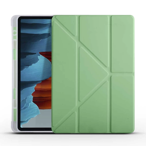 Galaxy Tab S7 T870 Kılıf Zore Tri Folding Kalem Bölmeli Standlı Kılıf - 6