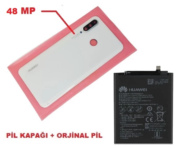 Huawei Uyumlu P30 Lite Arka Pil Batarya Kapağı + PİL ( Kamera Lensli 48 MP) BEYAZ