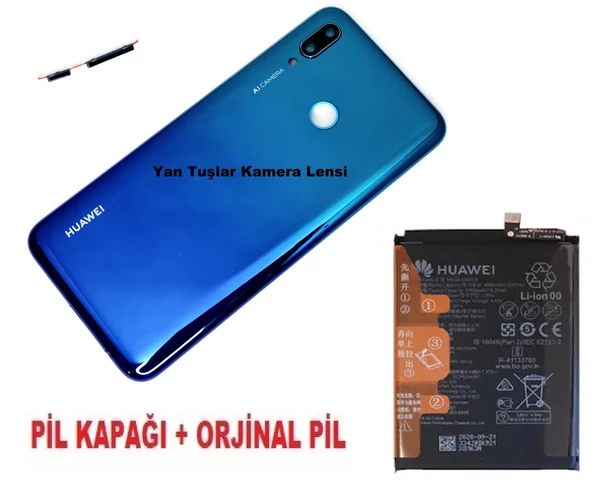 Tkgz Huawei Uyumlu P Smart 2019 Kasa Arka Pil Kapağı + PİL MAVİ