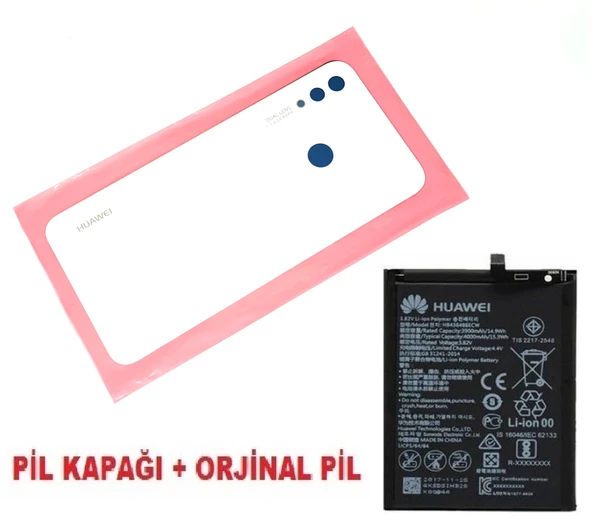 Tkgz Huawei Uyumlu Nova 3i Arka Pil Batarya Kapağı + PİL (CAM) BEYAZ ürün görseli 1