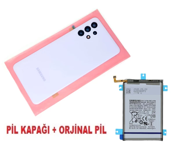 Tkgz Samsung Galaxy A32 A325 Arka Pil Batarya Kapağı + PİL (FULL Kamera Lensli) MAVİ