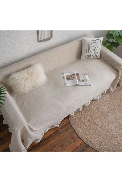 Natural Buldan Keteni Koltuk Örtüsü, Koltuk Şalı, Yatak Örtüsü - 4