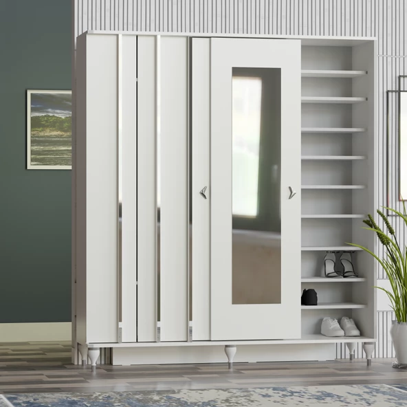 VİLZA SÜRGÜ KAPAKLI AYNALI PORTMANTO VESTİYER - 3