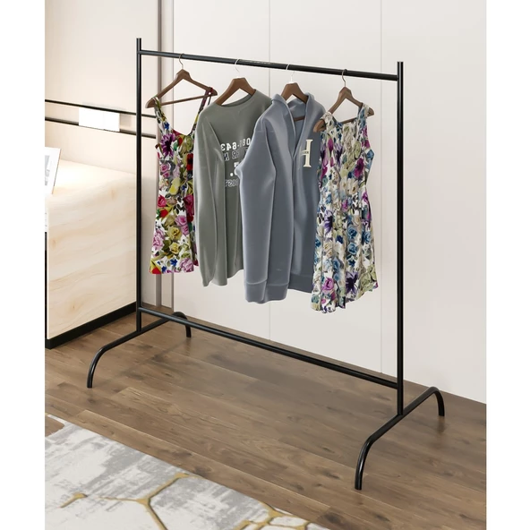 Eportatif Konfeksiyon Askısı Ayaklı Askılık Elbise Askılığı Siyah - 3