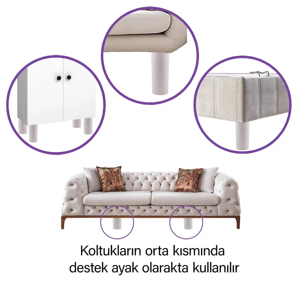4 Adet Destek Ayağı 12 cm Beyaz ve 4 Adet Düz Ayak Tabanı M8 Civatalı İnce Diş Mobilya Baza Koltuk Seti - Resim 4