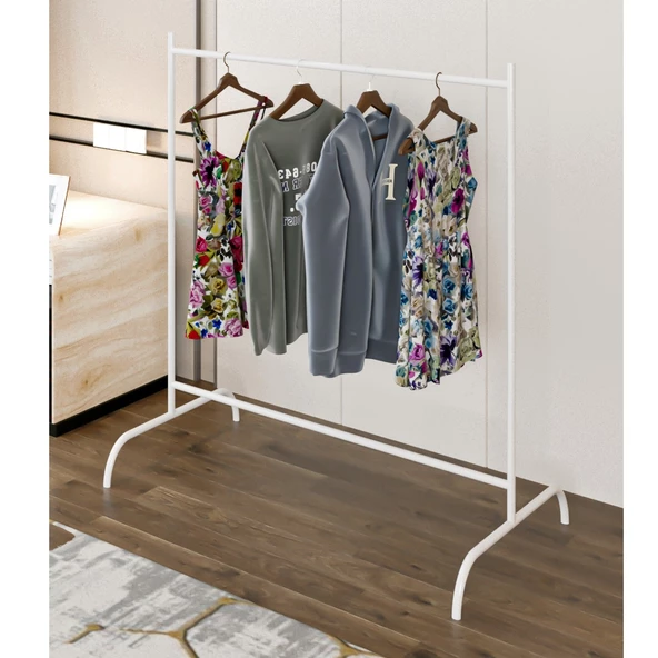 Eportatif Konfeksiyon Askısı Ayaklı Askılık Elbise Askılığı Beyaz - 3