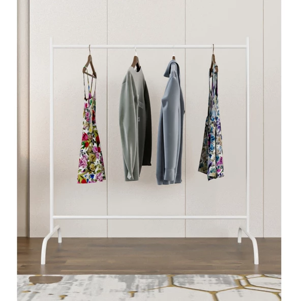 Eportatif Konfeksiyon Askısı Ayaklı Askılık Elbise Askılığı Beyaz - 2