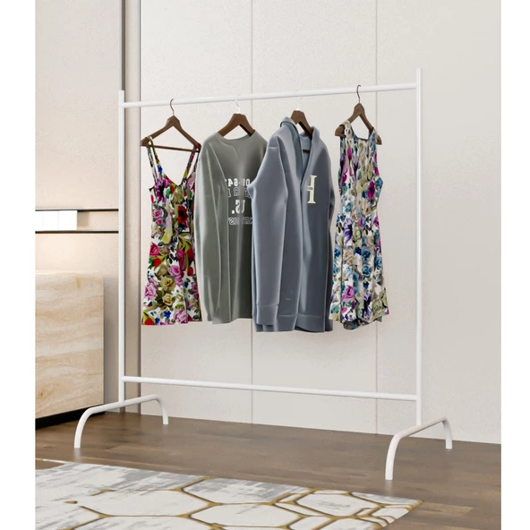 Eportatif Konfeksiyon Askısı Ayaklı Askılık Elbise Askılığı Beyaz