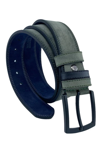 Haki Yeşil Süet Suni Deri Çift Dikişli Model 4 cm.lik Unisex Spor Kemer - 9010-10 ürün görseli