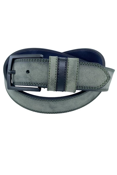 Haki Yeşil Süet Suni Deri Çift Dikişli Model 4 cm.lik Unisex Spor Kemer - 9010-10 - Resim 3