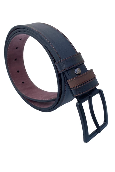 Siyah Suni Deri Kahverengi Dikişli 3 Köprülü 4 cm.lik Unisex Spor Kemer - 7000-109 - Resim 5