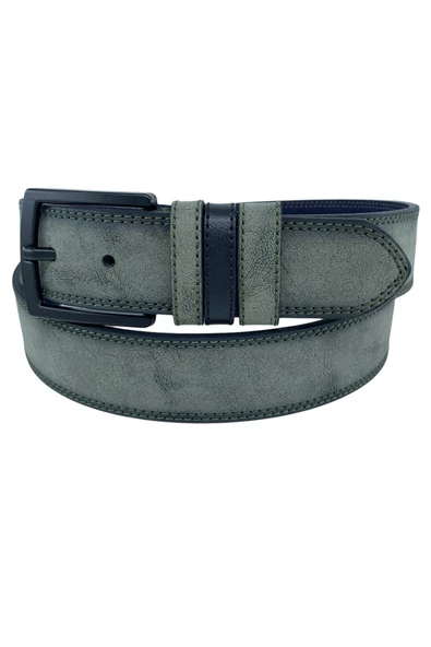 Haki Yeşil Süet Suni Deri Çift Dikişli Model 4 cm.lik Unisex Spor Kemer - 9010-10 - Resim 2