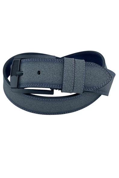 Gri Suni Deri Çift Dikişli 4.5 cm. Genişlik Unisex Spor Kemer - 4515-11 - Resim 3