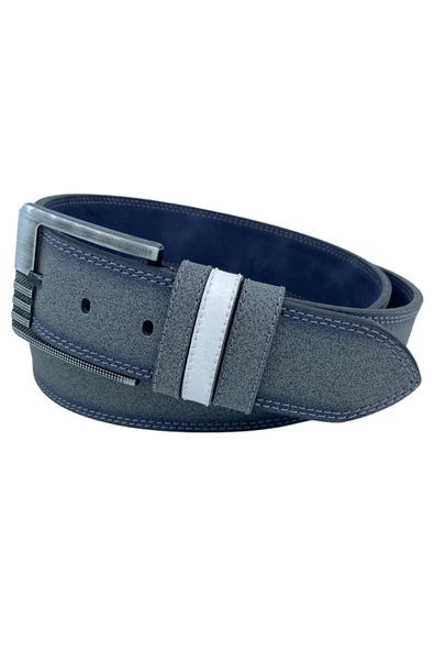Gri Suni Deri Çift Dikişli 3 Köprülü Model 4.5 Cm.lik Unisex Spor Kemer - 4515-10 - Resim 4