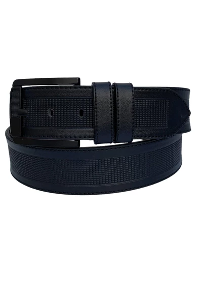 Siyah Suni Deri Ortası Desenli Model 4.5 Genişlik Unisex Spor Kemer - 4500-88 - Resim 2