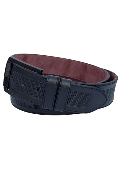 Siyah Suni Deri Ortası Desenli Model 4.5 Genişlik Unisex Spor Kemer - 4500-88 - Resim 3