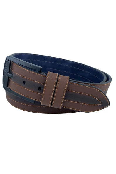 Kahverengi Suni Deri Ortası Sarı Dikişli Model 4.5 cm.lik Unisex Spor Kemer - 4509-10 - Resim 4