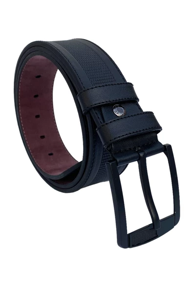 Siyah Suni Deri Ortası Desenli Model 4.5 Genişlik Unisex Spor Kemer - 4500-88 - Resim 5