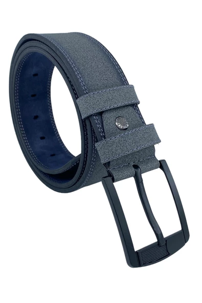 Gri Suni Deri Çift Dikişli 4.5 cm. Genişlik Unisex Spor Kemer - 4515-11 - Resim 5