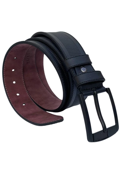 Siyah Suni Deri Ortası Desenli Model 4.5 Genişlik Unisex Spor Kemer - 4500-88 ürün görseli
