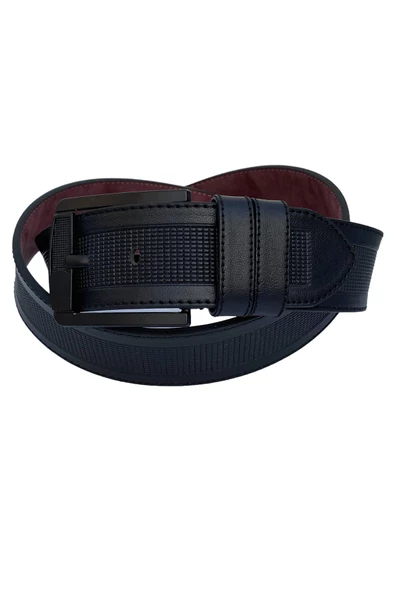 Siyah Suni Deri Ortası Desenli Model 4.5 Genişlik Unisex Spor Kemer - 4500-88 - Resim 4