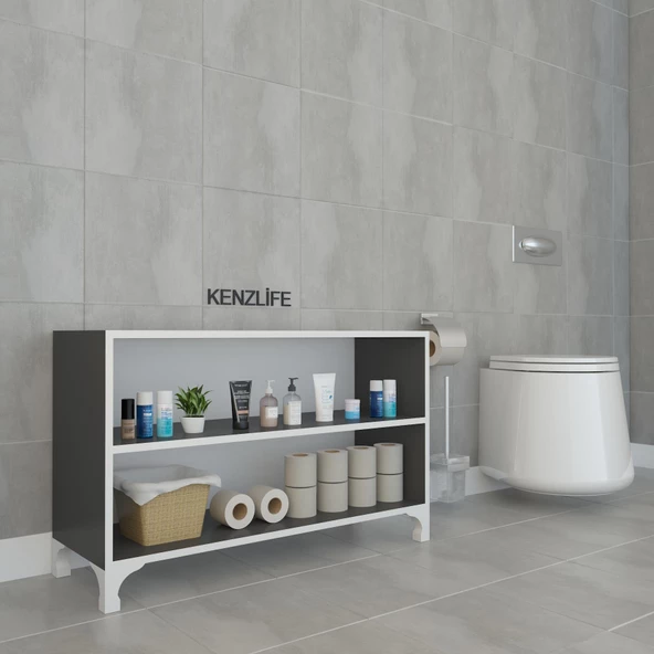 Kenzlife kitaplık tuğçe 048*090*020 gri ayaklı mutfak dolabı banyo ofis ayakkabılık kiler - Resim 5