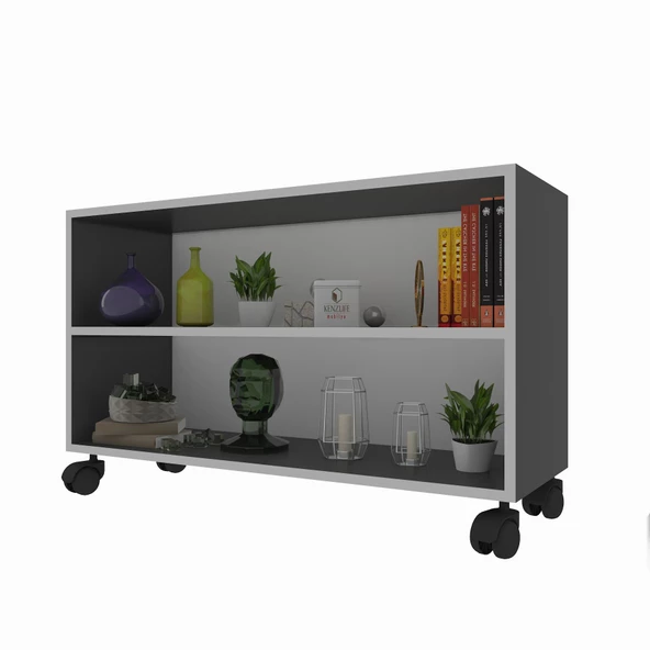 Kenzlife kitaplık beril 048*090*020 gri tekerlekli mutfak dolabı banyo ofis ayakkabılık kiler - Resim 3