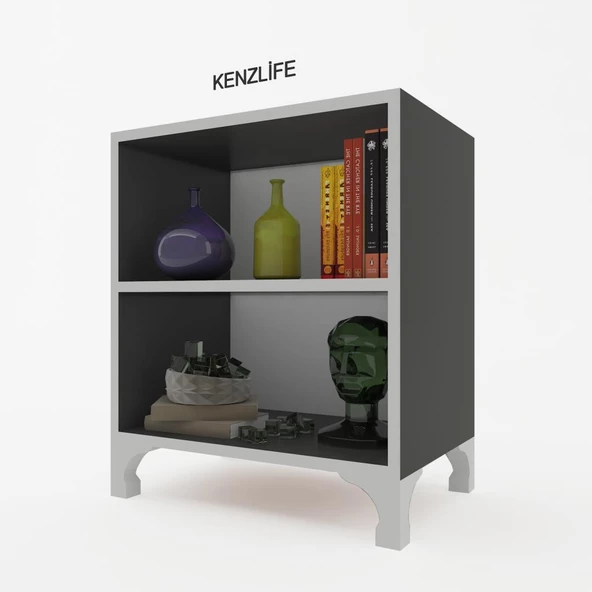 Kenzlife kitaplık tuğçe 068*030*020 gri ayaklı mutfak dolabı banyo ofis ayakkabılık kiler - Resim 2