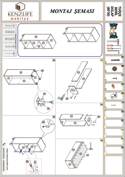 Kenzlife kitaplık tuğçe 088X030X020 byz ayaklı mutfak dolabı banyo ofis ayakkabılık kiler - 2