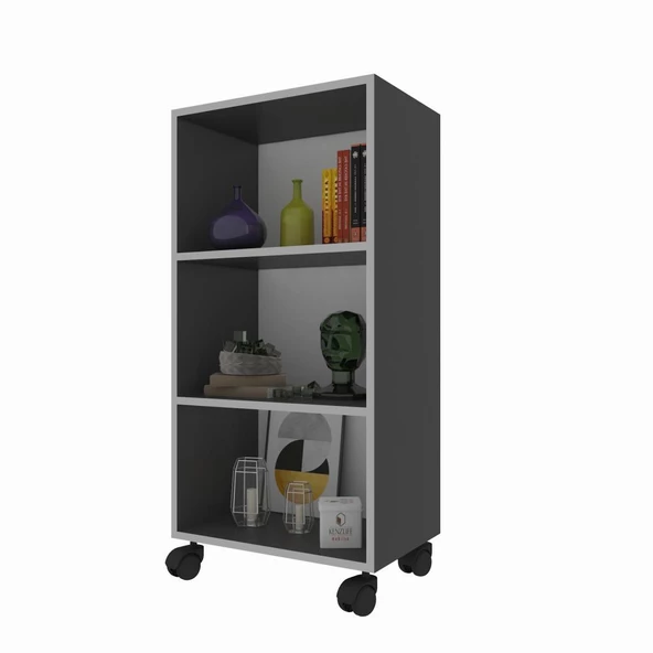 Kenzlife kitaplık beril 088*040*020 gri tekerlekli mutfak dolabı banyo ofis ayakkabılık kiler ürün görseli