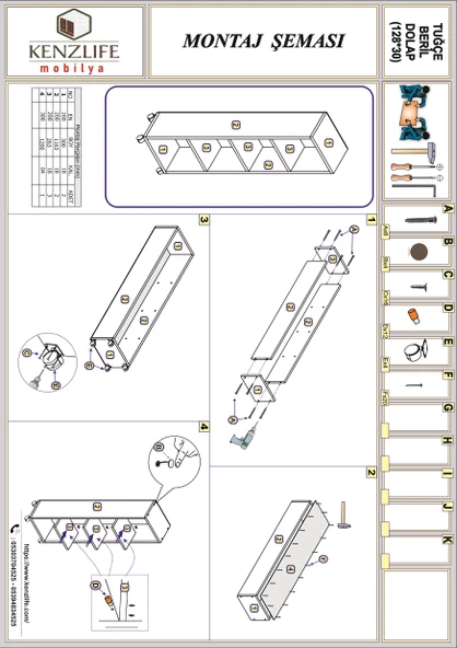 Kenzlife kitaplık tuğçe 128*030*020 byz ayaklı mutfak dolabı banyo ofis ayakkabılık kiler - 2