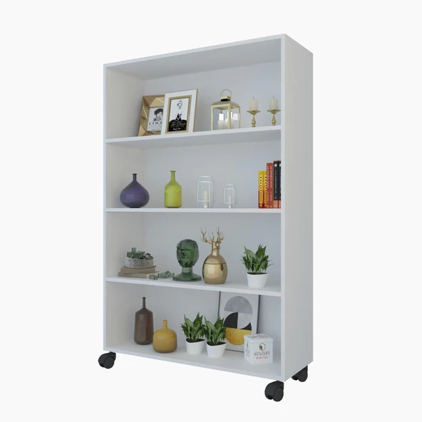 Kenzlife kitaplık beril 128*090*020 byz tekerlekli mutfak dolabı banyo ofis ayakkabılık kiler
