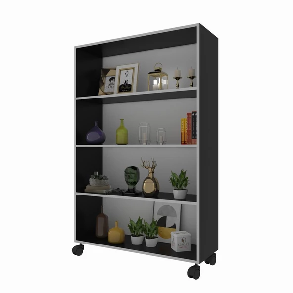 Kenzlife kitaplık beril 128*090*020 gri tekerlekli mutfak dolabı banyo ofis ayakkabılık kiler ürün görseli