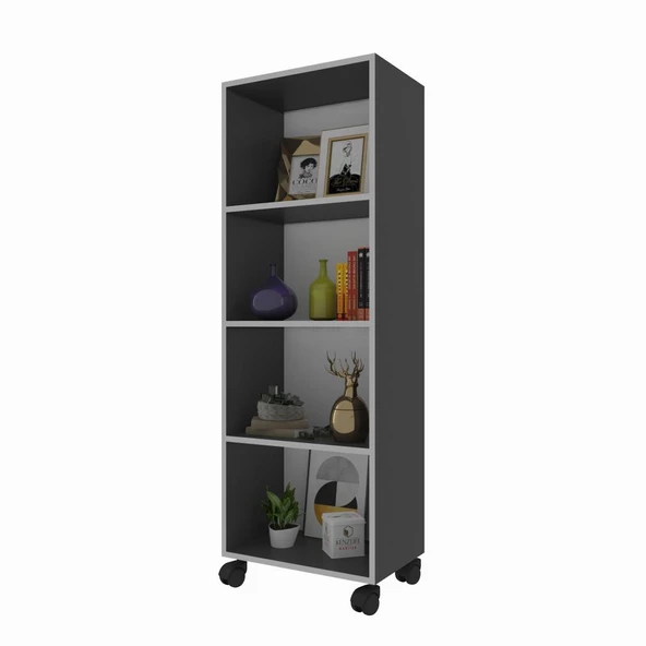 Kenzlife kitaplık beril 148*040*020 gri tekerlekli mutfak dolabı banyo ofis ayakkabılık kiler ürün görseli