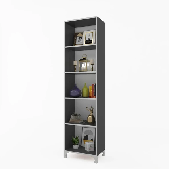Kenzlife kitaplık tuğçe 188*030*020 gri ayaklı mutfak dolabı banyo ofis ayakkabılık kiler ürün görseli