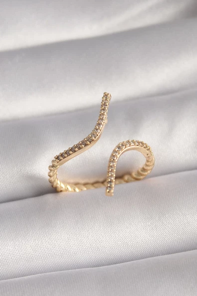 MuI MuI Pirinç Gold Renk Zirkon Taşlı Kadın Yüzük