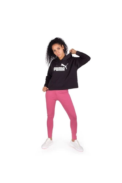 Puma Ess Cropped Logo Hoodie - Siyah Pembe Sweatshirt - 586870 01 - 2