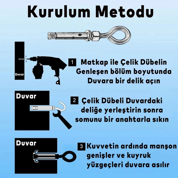 Kancalı Çelik Dübel M6 Salıncak Boks Torbası Avize İçin Gömlekli Kapalı Ağız Kanca 5 ADET - 5