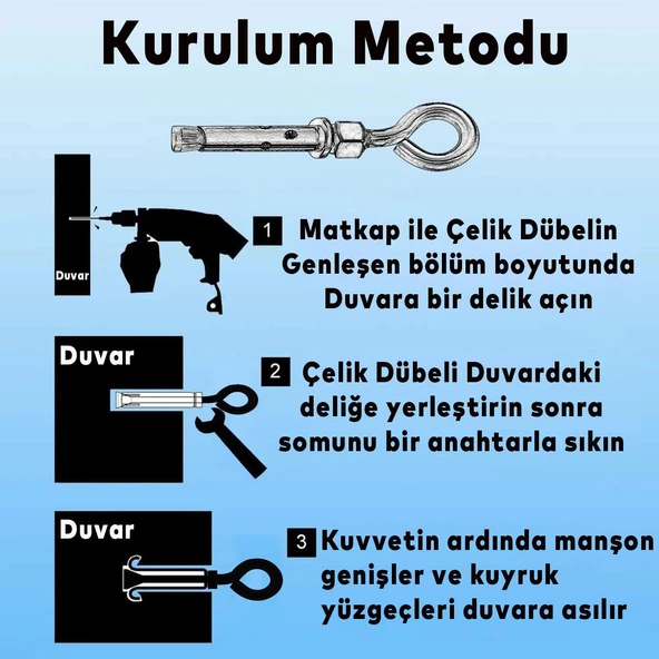 Kancalı Çelik Dübel M8 Salıncak Boks Torbası Avize İçin Gömlekli Kapalı Ağız Kanca 5 ADET - 5