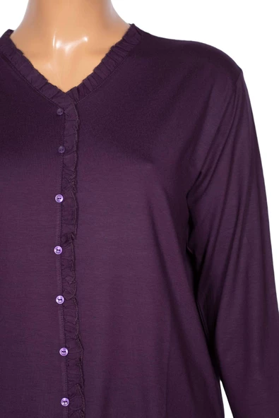 Cimariva Kadın Ülkü Büyük Beden Fırfırlı V Yaka Mürdüm Bluz - 2