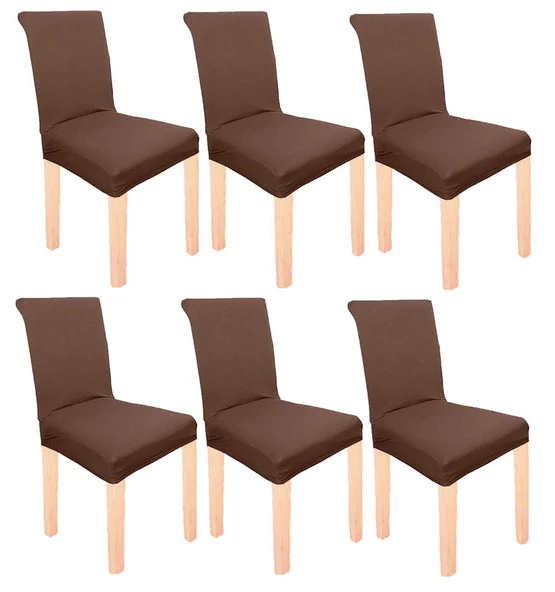 Spandex Mikro Petek Kumaş Likralı Lastikli Tüylenmez 6'lı Sandalye Kılıfı Esnek Sandalye Örtüsü - Koyu Kahve ürün görseli