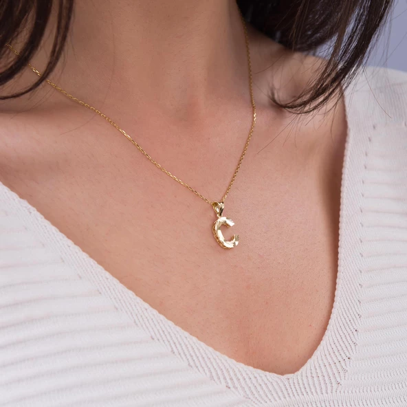 14 Ayar Altın C Harfi Kolye Ucu 0.56 gr - Resim 3