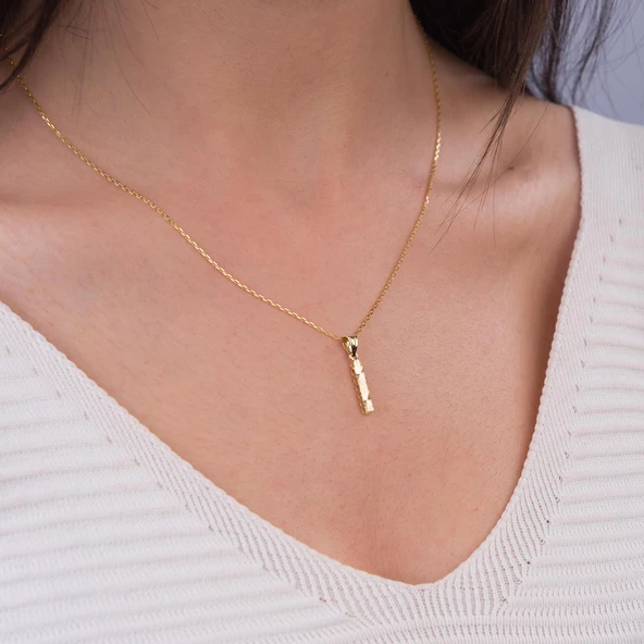 14 Ayar Altın İ Harfi Kolye Ucu 0.42 gr - Resim 3