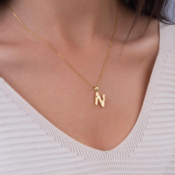 14 Ayar Altın N Harfi Kolye Ucu 0.62 gr - Resim 2