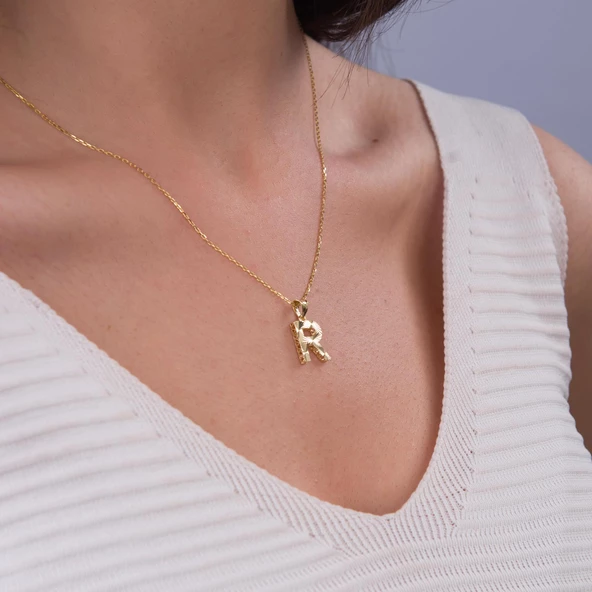 14 Ayar Altın R Harfi Kolye Ucu 0.71 gr - Resim 3