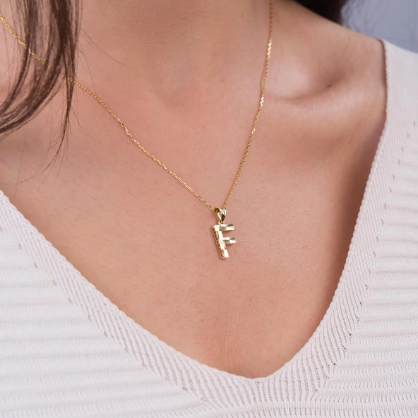 14 Ayar Altın F Harfi Kolye Ucu 0.56 gr - Resim 3